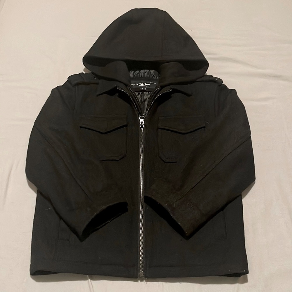 Black Rivet Hooded Wool Coat